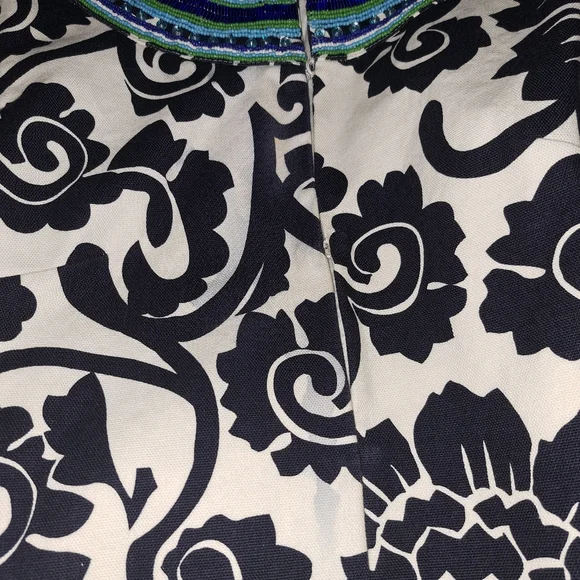 Tory Burch Beaded Collar‎ Floral Print Jacket Navy White Blue Green Women Size 6 - Picture 12 of 12